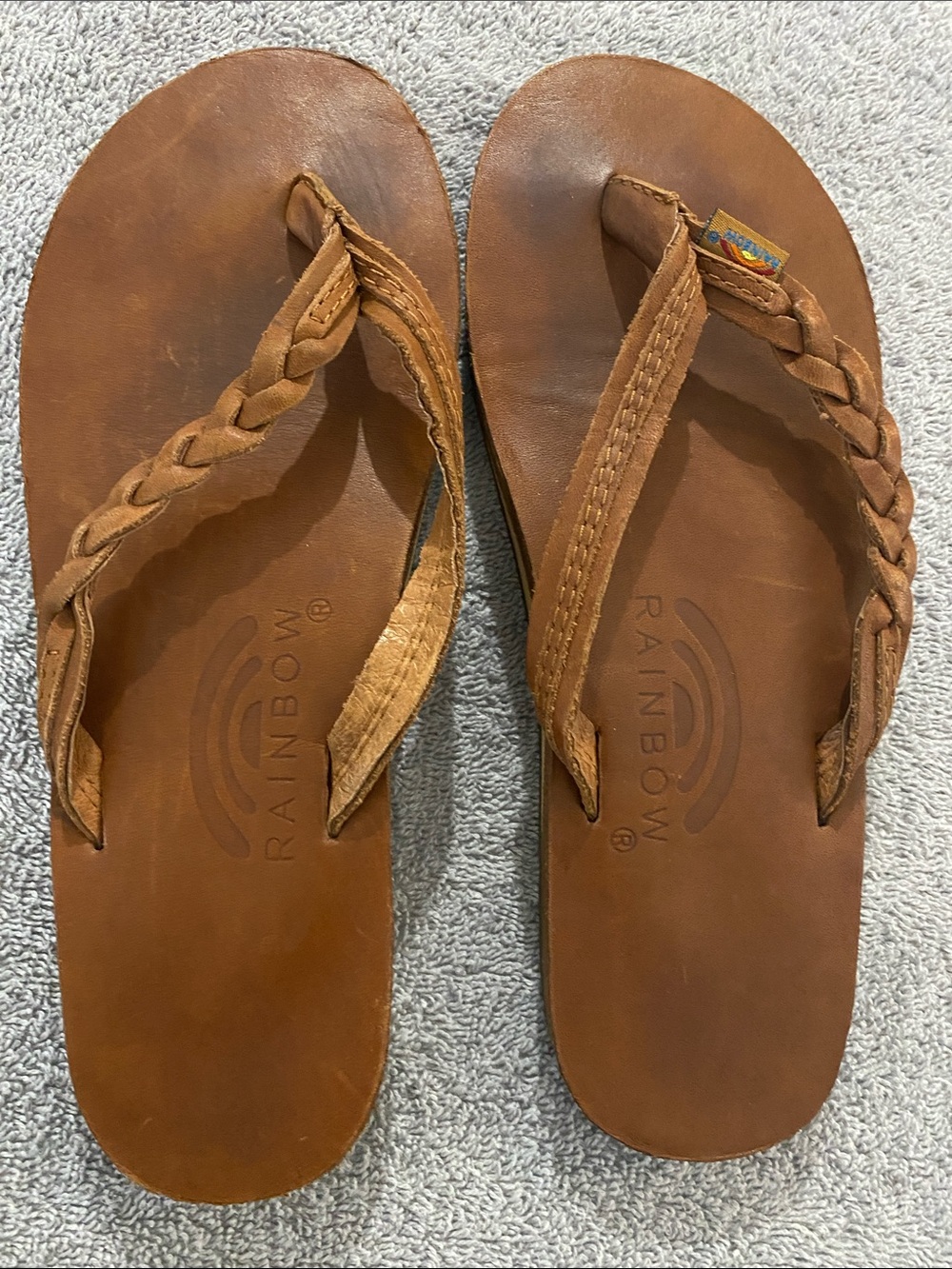 Rainbow Woman’s Braided Leather Flip Flops in Brown